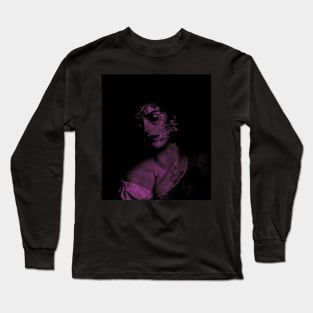 Beautiful girl, her skin and body falling down to pieces, disappear. Dark, dim, violet. Long Sleeve T-Shirt